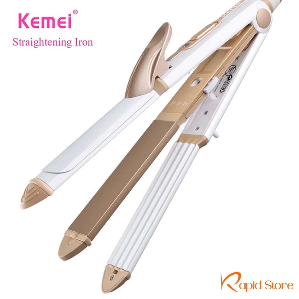 Kemei-KM-1213-Curl-Crimp-3-in-1-Straightener-for-Women