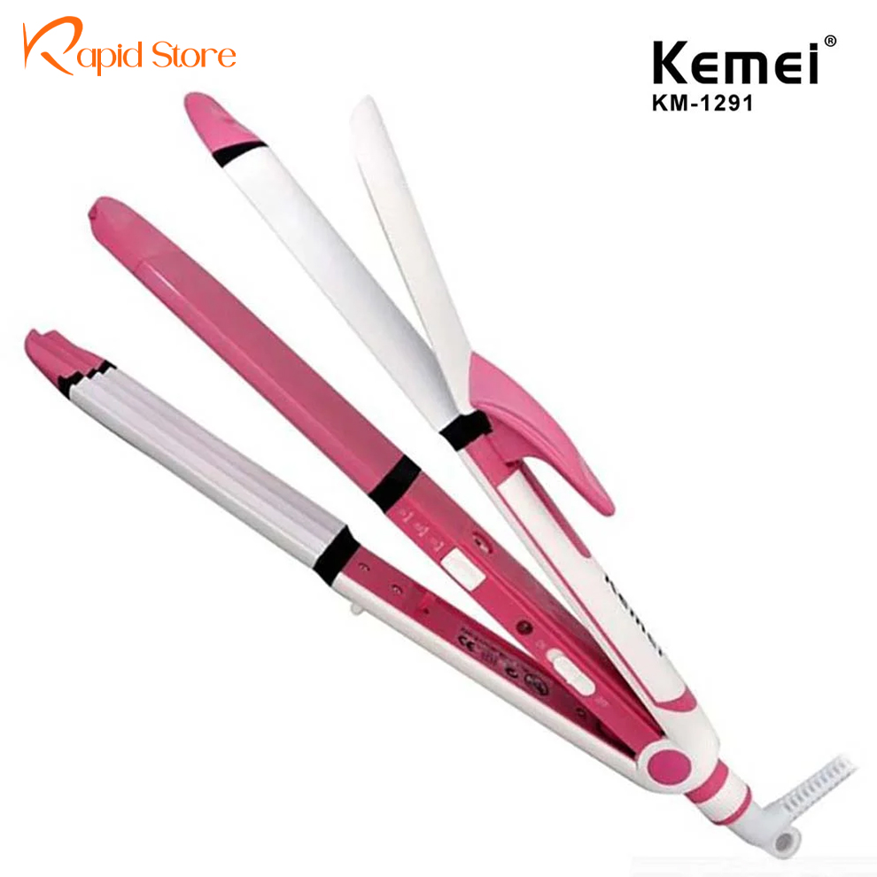 Kemei-KM-1291-Curl-Crimp-3-in-1-Straightener-for-Women