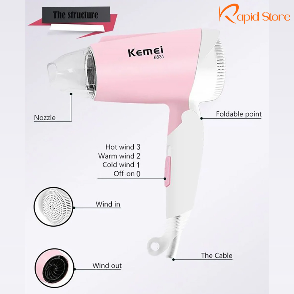 Kemey-KM-6831-Foldable-Hair-Dryer-for-Women