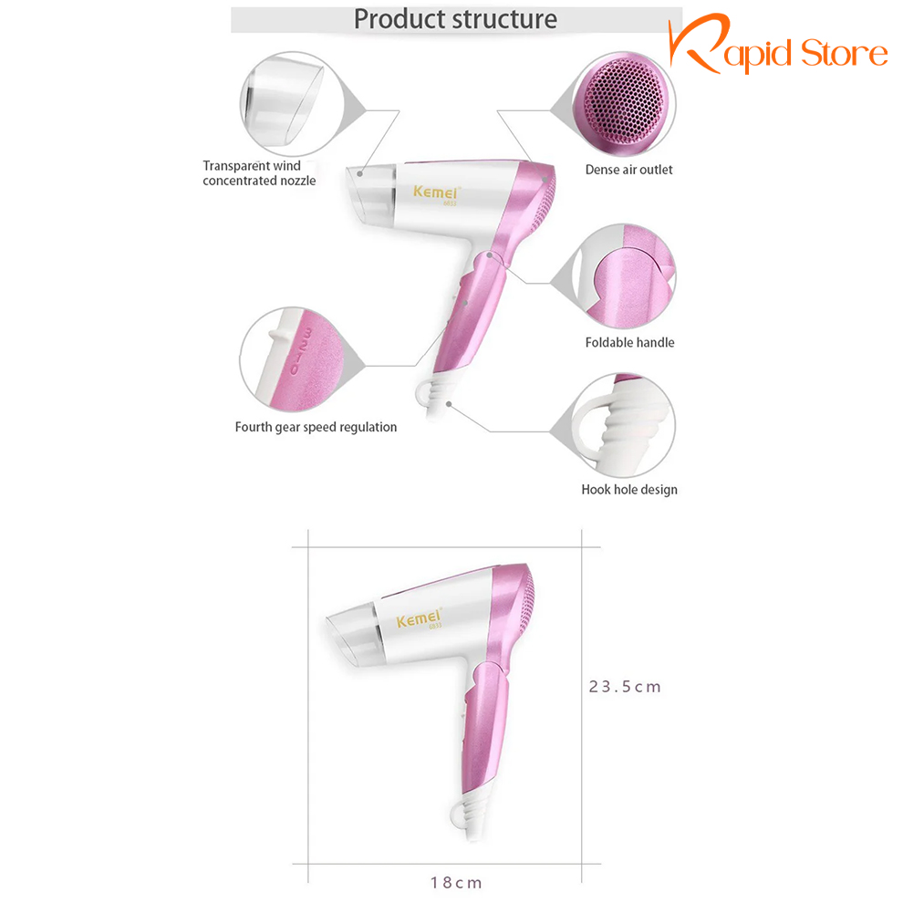 Kemey-KM-6833-Foldable-Hair-Dryer-for-Women
