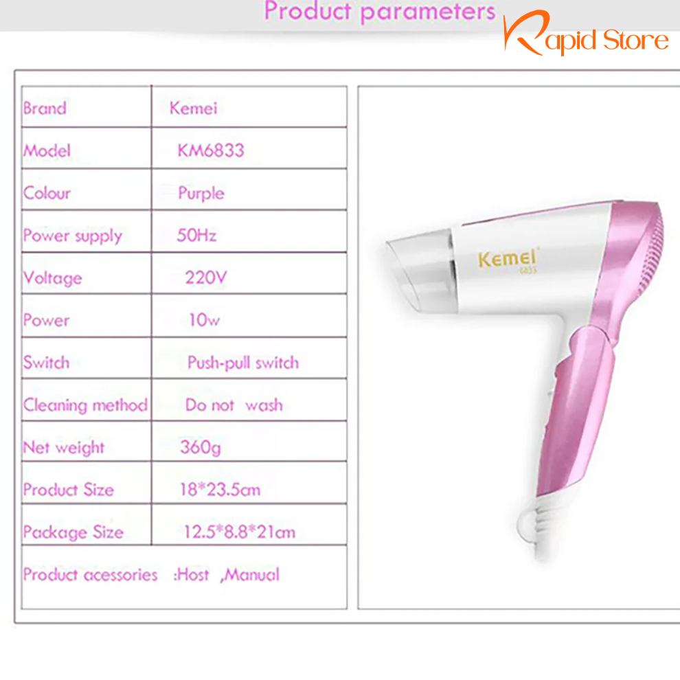 Kemey-KM-6833-Foldable-Hair-Dryer-for-Women
